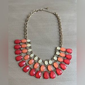 Womens necklace, yellow orange red, gold chain with single clasp.